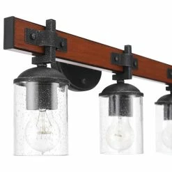 Globe Electric 3-Light Vanity Light, Dark Faux Wood, Clear Seeded Glass Shade -home bar shop 15c1d95601819fef 0462 w800 h800 b1 p0