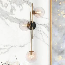 LNC Lighting LNC Modern 3-Light Matte Gold Glass Shade Wall Sconce Fixture 30"H -home bar shop 164190210316cc40 6451 w800 h800 b0 p0