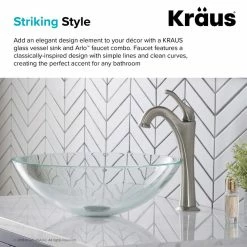 Kraus USA, Inc. Glass Vessel Sink, Arlo Bathroom Faucet, Drain, Ring, Spot Free Stainless Steel -home bar shop 178164cb03518c75 9016 w800 h800 b0 p0