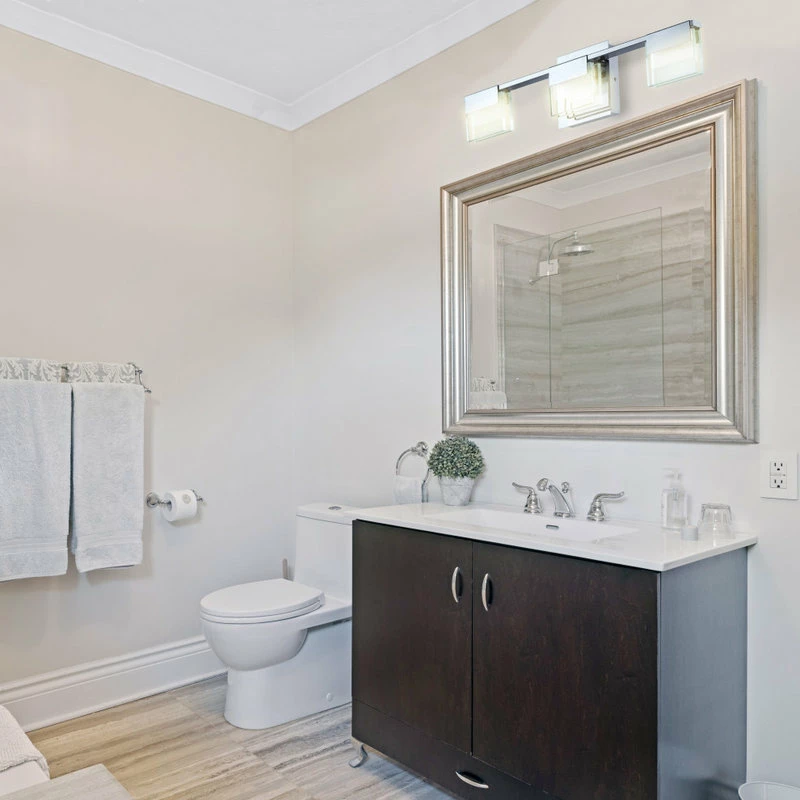 EGLO USA Vicino, 3 Light LED Bath/Vanity Light, Chrome, Clear/Satin Glass Shades 4 EGLO USA Vicino, 3 Light LED Bath/Vanity Light, Chrome, Clear/Satin Glass Shades - Image 4