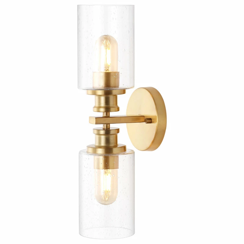 JONATHAN Y Jules Edison 16.5" 2-Light Seeded Glass LED Vanity, Brass Gold 1 JONATHAN Y Jules Edison 16.5" 2-Light Seeded Glass LED Vanity, Brass Gold