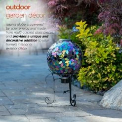 Alpine Corporation Outdoor Solar Powered Glass Mosaic Gazing Globe With Metal Stand, Purple -home bar shop 181104150fcaa0c3 3490 w800 h800 b0 p0