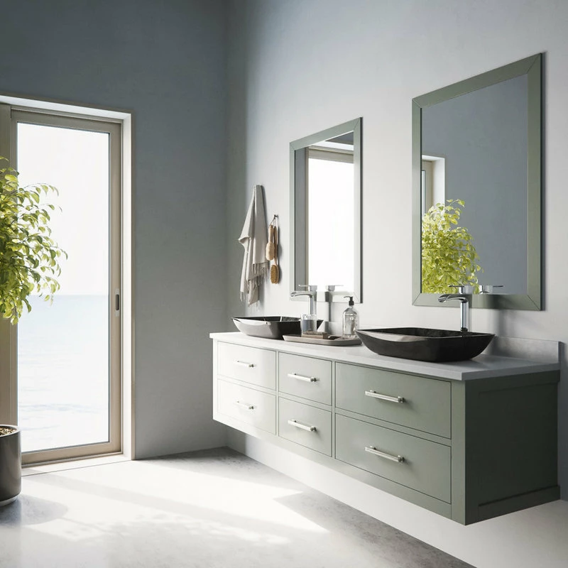 VIGO Rectangular Gray Onyx Glass Vessel Bathroom Sink Set With Niko Vessel Faucet 16 VIGO Rectangular Gray Onyx Glass Vessel Bathroom Sink Set With Niko Vessel Faucet - Image 16