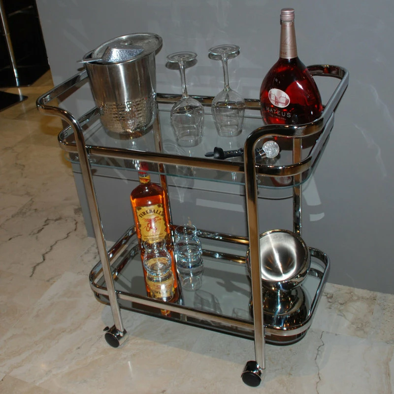 WHI Metal And Glass 2-Tier Trolley, Chrome 4 WHI Metal And Glass 2-Tier Trolley, Chrome - Image 4