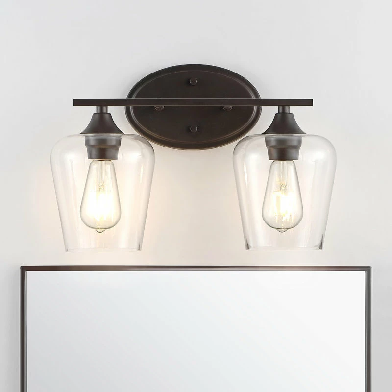 JONATHAN Y Jayne 1-Light Iron/Glass Cottage LED Vanity Light, Oil Bronze, Width: 15.75" 4 JONATHAN Y Jayne 1-Light Iron/Glass Cottage LED Vanity Light, Oil Bronze, Width: 15.75" - Image 4