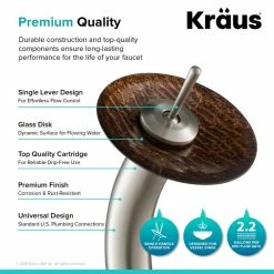 Kraus USA, Inc. Glass Vessel Sink, Bathroom Waterfall Faucet, PU Drain, Mount Ring, Nickel -home bar shop 19410a4503518cc0 9075 w800 h800 b0 p0