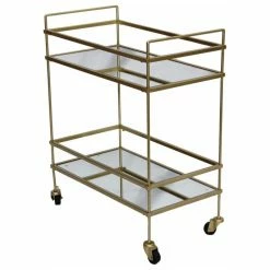 Benzara, Woodland Imprts, The Urban Port The Urban Port Bar Wine Tea Serving Cart With 2 Tempered Glass Shelves, Gold -home bar shop 196178490a7c993e 0404 w800 h800 b1 p0