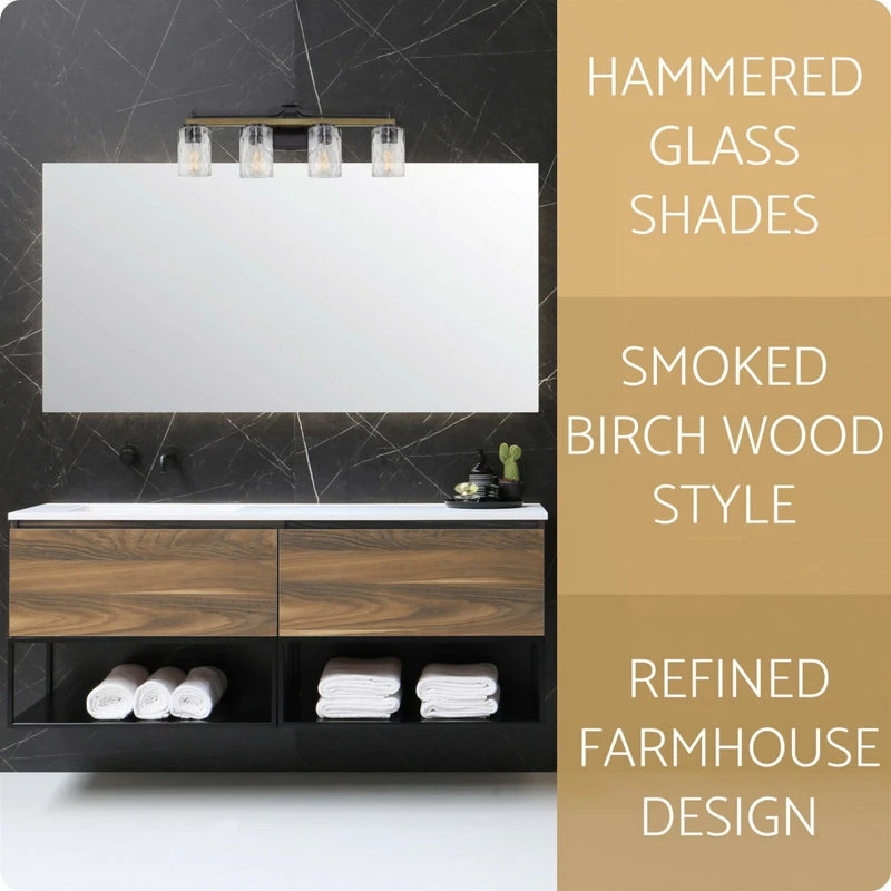 Kira Home Ashton 28" Farmhouse / Bathroom Light, Hammered Glass Shades, Smoked 4 Kira Home Ashton 28" Farmhouse / Bathroom Light, Hammered Glass Shades, Smoked - Image 4
