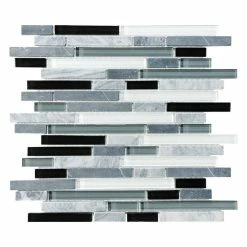 Anatolia Bliss Bliss Midnight Stone And Glass Linear Mosaic Tile, 12"x12" Sheet