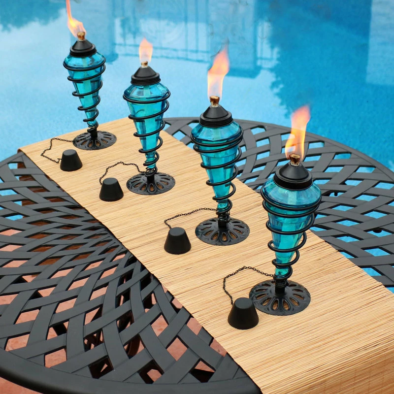 Sunnydaze Decor Sunnydaze Glass Outdoor Tabletop Torches, Fiberglass Wicks, Set Of 8, Blue 2 Sunnydaze Decor Sunnydaze Glass Outdoor Tabletop Torches, Fiberglass Wicks, Set Of 8, Blue - Image 2