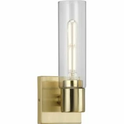 Progress Lighting Clarion 1-Light Satin Brass Clear Glass Modern Wall Light