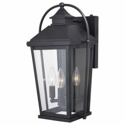 Vaxcel Lexington Dusk To Dawn Black Outdoor Wall Lantern Light Clear Glass, 9.5-in. W X