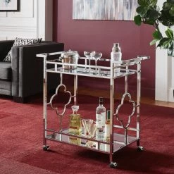 Inspire Q Devon Chrome Finish Floral Bar Cart With Mirror Bottom And Glass Top -home bar shop 1d71dde900b17146 9241 w800 h800 b0 p0