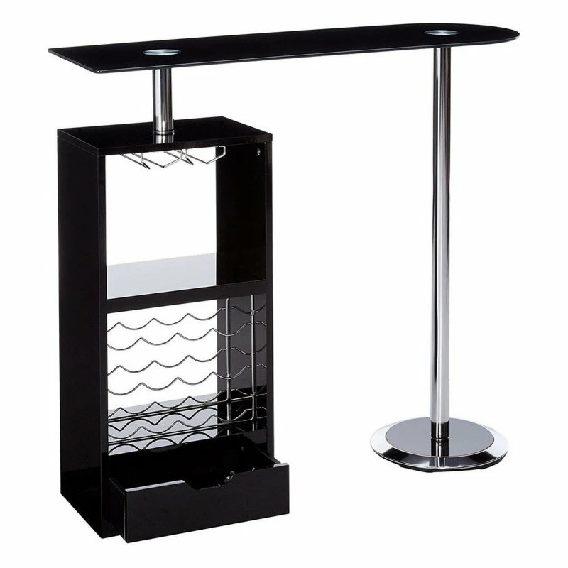 Home Furnishings Bar Table With Wine Bottle Storage And Glass Top, Glossy Black 3 Home Furnishings Bar Table With Wine Bottle Storage And Glass Top, Glossy Black - Image 3