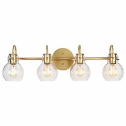 LNC Lighting 4-Lights Glass Shade And Matte Gold Modern LED Vanity Light