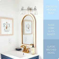 Kira Home Carmine 23" Bathroom / Light, Glass Conic Shades, Brushed Nickel -home bar shop 1e31552802ea2789 8434 w800 h800 b0 p0