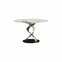 Bowery Hill Contemporary Glass Gray Finish Round Dining Table