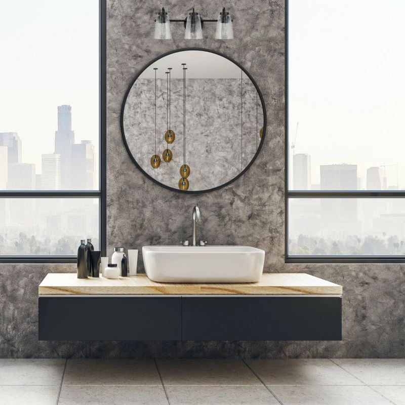 Kira Home Chatham 20" 3-Light Bathroom Light + Textured Glass Shades, Black 2 Kira Home Chatham 20" 3-Light Bathroom Light + Textured Glass Shades, Black - Image 2