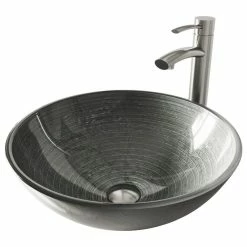 VIGO Simply Silver Glass Vessel Bathroom Sink And Milo Faucet Set
