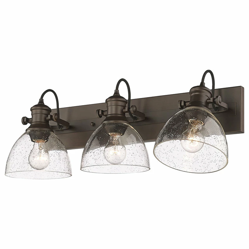 Golden Lighting Hines 3-Light Bath Vanity, Rubbed Bronze, Seeded Glass 3 Golden Lighting Hines 3-Light Bath Vanity, Rubbed Bronze, Seeded Glass - Image 3