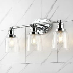 JONATHAN Y Beverly 22.5" 3-Light Iron/Seeded Glass Classic Cottage LED Vanity Light, Chrome -home bar shop 2001b31702a8fef9 6597 w800 h800 b0 p0