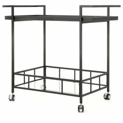 GDFStudio GDF Studio Brose Indoor Black Iron Bar Cart With Tempered Glass Shelves -home bar shop 20315b7a01bad036 0353 w800 h800 b1 p0