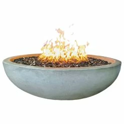 Pottery Works LLC 48" Concrete Fire Pit Bowl, Exotic Black Fire Glass Filling, Natural Gas