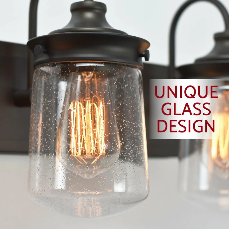 Kira Home Mason 23.5" Bathroom Light, Seeded Glass Shade, Oil-Rubbed Bronze 4 Kira Home Mason 23.5" Bathroom Light, Seeded Glass Shade, Oil-Rubbed Bronze - Image 4