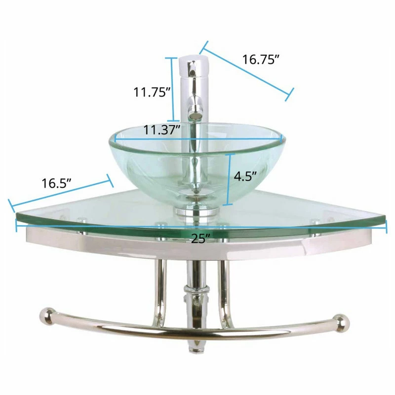 Renovators Supply Manufacturing Glass Wall Mount Bathroom Vessel Sink Round Corner With Chrome Faucet Towel Bar 3 Renovators Supply Manufacturing Glass Wall Mount Bathroom Vessel Sink Round Corner With Chrome Faucet Towel Bar - Image 3