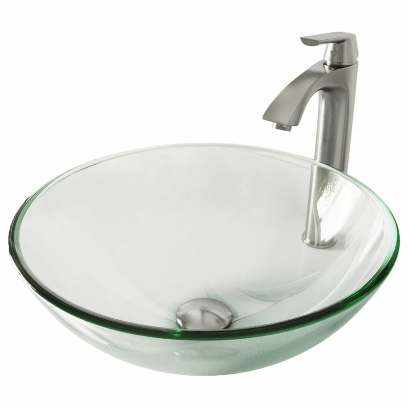 VIGO Crystalline Glass Vessel Sink And Linus Vessel Faucet, Brushed Nickel 7 VIGO Crystalline Glass Vessel Sink And Linus Vessel Faucet, Brushed Nickel - Image 7