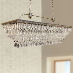 Lightupmyhome Weston Rectangular Glass Drop Crystal Chandelier, Antique Brass