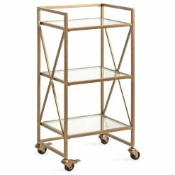 Uniek Blex Glass And Metal Bar Cart, Gold, 16"x13"x32"