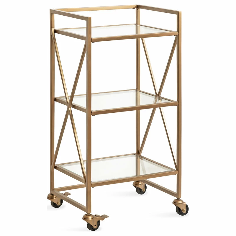 Uniek Blex Glass And Metal Bar Cart, Gold, 16"x13"x32" 1 Uniek Blex Glass And Metal Bar Cart, Gold, 16"x13"x32"