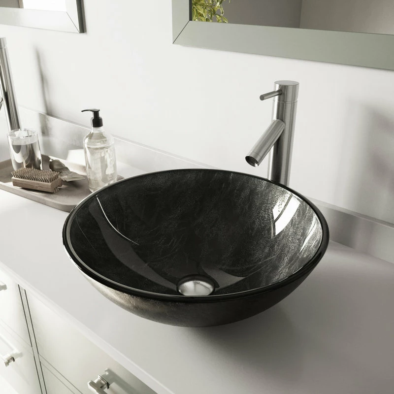 VIGO Gray Onyx Round Glass Vessel Bathroom Sink Set With Dior Vessel Faucet 5 VIGO Gray Onyx Round Glass Vessel Bathroom Sink Set With Dior Vessel Faucet - Image 5