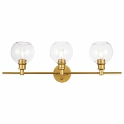Elegant Furniture & Lighting Brass Finish And Clear Glass 3-Light Wall Sconce, Brass, Clear