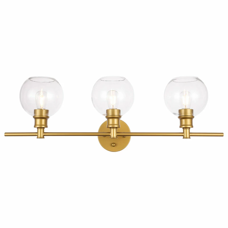 Elegant Furniture & Lighting Brass Finish And Clear Glass 3-Light Wall Sconce, Brass, Clear 1 Elegant Furniture & Lighting Brass Finish And Clear Glass 3-Light Wall Sconce, Brass, Clear