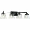 Progress Lighting Hinton 4-Light Black Clear Seeded Glass Farmhouse Bath Vanity Light
