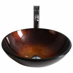 Arsumo Glass Round Vessel Bathroom Sink With Faucet