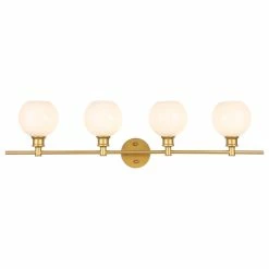 Elegant Furniture & Lighting Brass Finish And Clear Glass 4-Light Wall Sconce, Brass, Frosted White