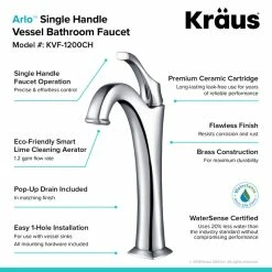 Kraus USA, Inc. Glass Vessel Sink, Bathroom Arlo Faucet, PU Drain, Mounting Ring, Chrome -home bar shop 2781ae2f03518c90 9059 w800 h800 b0 p0