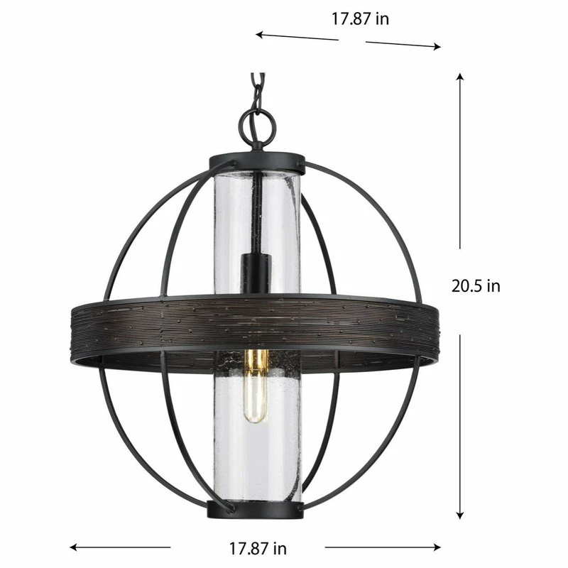 Progress Lighting Terrace 1-Light Matte Black Seeded Glass Global Outdoor Hanging Light 4 Progress Lighting Terrace 1-Light Matte Black Seeded Glass Global Outdoor Hanging Light - Image 4
