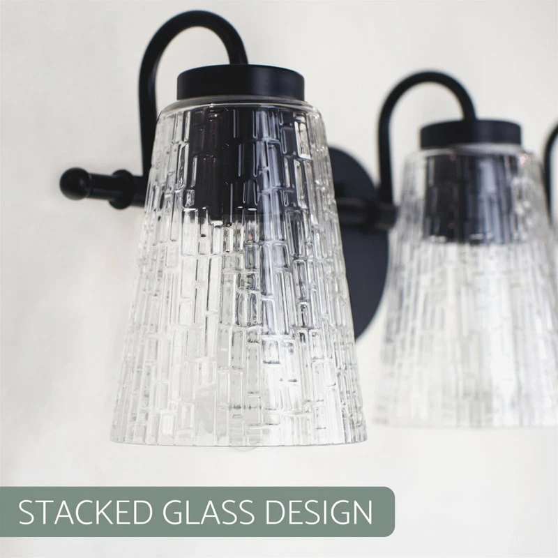 Kira Home Chatham 20" 3-Light Bathroom Light + Textured Glass Shades, Black 4 Kira Home Chatham 20" 3-Light Bathroom Light + Textured Glass Shades, Black - Image 4