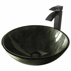 VIGO Gray Onyx Glass Vessel Sink And Duris Faucet Set, Matte Black Finish