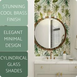 Kira Home Inara 21.5" 3-Light Bathroom / Light, Glass Cylinder Shade, Cool Brass -home bar shop 29a10fe5030dc049 8428 w800 h800 b0 p0