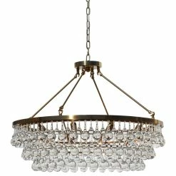 Lightupmyhome Celeste 32" Glass Drop Chandelier, Brass, Hanging Or Flush Mount