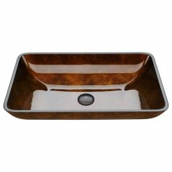 VIGO Rectangular Glass Vessel Bathroom Sink, Russet Glass