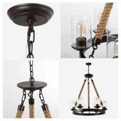 LNC Lighting LNC 6-Light Farmhouse Wagon Wheel Wood And Glass Shade Chandelier, A02992 -home bar shop 2b9158100321972e 9943 w800 h800 b1 p0