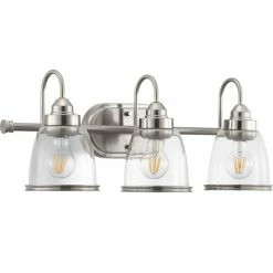 Progress Lighting Saluda Collection 3-Light Brushed Nickel Clear Glass Coastal Bath Vanity Light