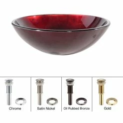 Kraus USA, Inc. Irruption Red 16 1/2" Glass Vessel Bathroom Sink, Drain, Mounting Ring, Chrome