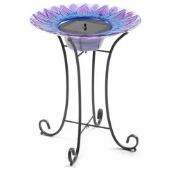 Smart Living Home & Garden Bell Flower Glass Solar Birdbath